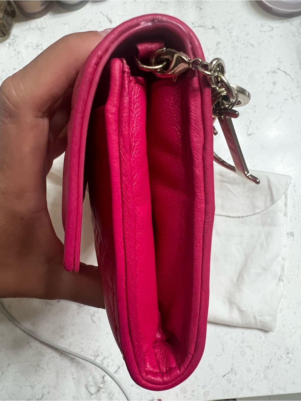 Dior Fuchsia Pink Quilted Leather Wallet on chain - Picture 5 of 10